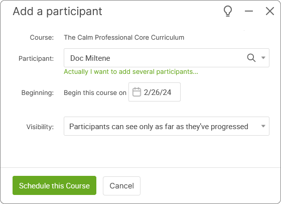 Add a participant to your course with just a few clicks.