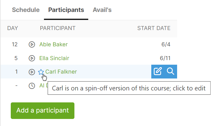 Spin off a customized course timeline for a single participant.